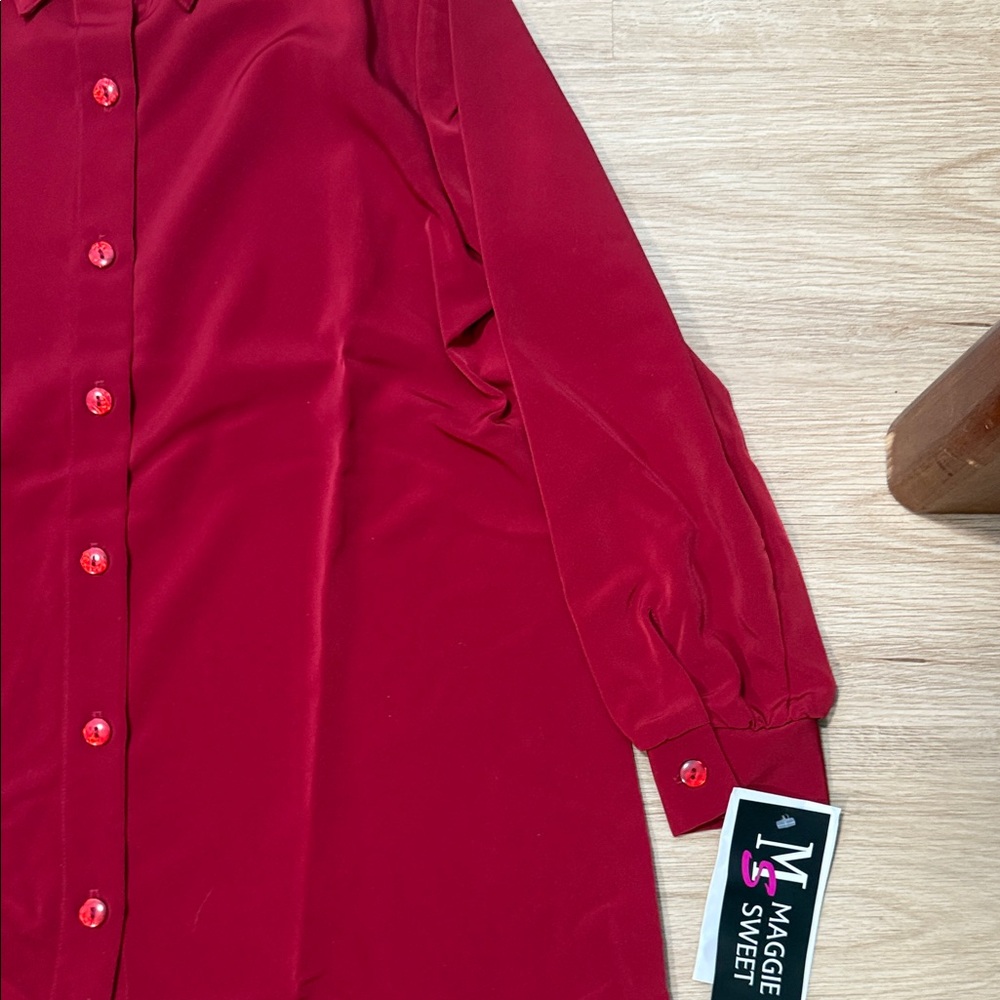 Vintage Maggie Sweet Red Button-Up Shirt Dress - Picture 5 of 5